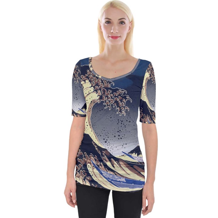 The Great Wave Off Kanagawa Japan Japanese Waves Wide Neckline Tee