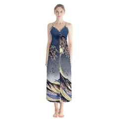 The Great Wave Off Kanagawa Japan Japanese Waves Button Up Chiffon Maxi Dress by Cowasu