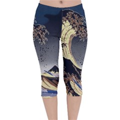 The Great Wave Off Kanagawa Japan Japanese Waves Velvet Capri Leggings  by Cowasu