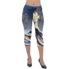 The Great Wave Off Kanagawa Japan Japanese Waves Lightweight Velour Capri Leggings  by Cowasu