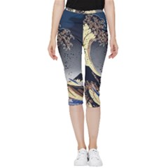 The Great Wave Off Kanagawa Japan Japanese Waves Inside Out Lightweight Velour Capri Leggings 