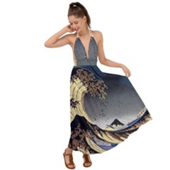 The Great Wave Off Kanagawa Japan Japanese Waves Backless Maxi Beach Dress by Cowasu