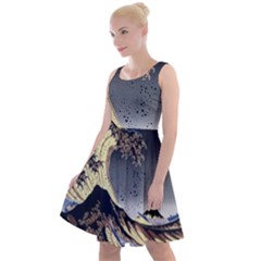 The Great Wave Off Kanagawa Japan Japanese Waves Knee Length Skater Dress by Cowasu