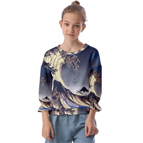 The Great Wave Off Kanagawa Japan Japanese Waves Kids  Cuff Sleeve Top by Cowasu