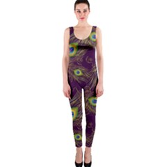 Peacock Feathers Pattern One Piece Catsuit by Cowasu