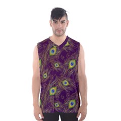 Peacock Feathers Pattern Men s Basketball Tank Top by Cowasu