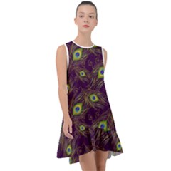 Peacock Feathers Pattern Frill Swing Dress by Cowasu