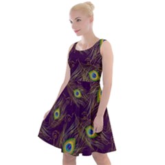 Peacock Feathers Pattern Knee Length Skater Dress by Cowasu