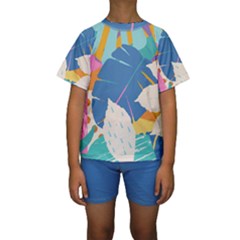 Exotic Leaves Flower Plant And Branches Art Print Botanical Pattern Kids  Short Sleeve Swimwear