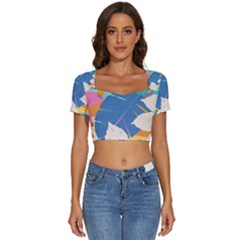 Exotic Leaves Flower Plant And Branches Art Print Botanical Pattern Short Sleeve Square Neckline Crop Top  by Cowasu