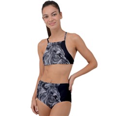 Angry Lion Black And White High Waist Tankini Set by Cowasu