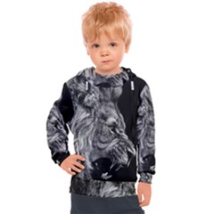 Angry Lion Black And White Kids  Hooded Pullover by Cowasu