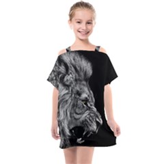 Angry Lion Black And White Kids  One Piece Chiffon Dress by Cowasu