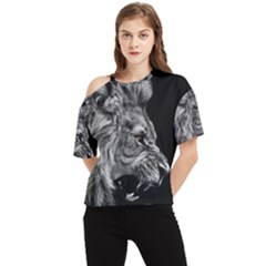 Angry Lion Black And White One Shoulder Cut Out Tee by Cowasu