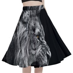 Angry Lion Black And White A-line Full Circle Midi Skirt With Pocket by Cowasu