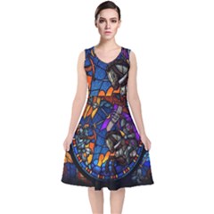 The Game Monster Stained Glass V-neck Midi Sleeveless Dress  by Cowasu