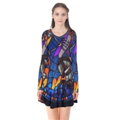 The Game Monster Stained Glass Long Sleeve V-neck Flare Dress by Cowasu