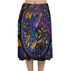 The Game Monster Stained Glass Velvet Flared Midi Skirt by Cowasu