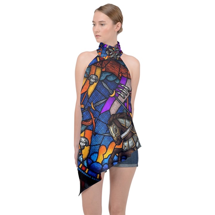 The Game Monster Stained Glass Halter Asymmetric Satin Top