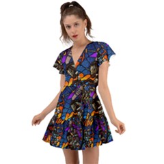 The Game Monster Stained Glass Flutter Sleeve Wrap Dress by Cowasu