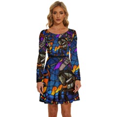 The Game Monster Stained Glass Long Sleeve Wide Neck Velvet Dress by Cowasu