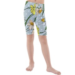 Narcissus Floral Botanical Flowers Kids  Mid Length Swim Shorts by Cowasu