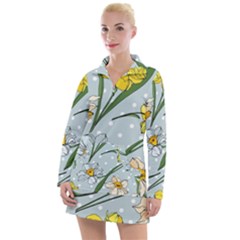 Narcissus Floral Botanical Flowers Women s Long Sleeve Casual Dress by Cowasu