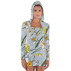 Narcissus Floral Botanical Flowers Long Sleeve Hooded T-shirt by Cowasu