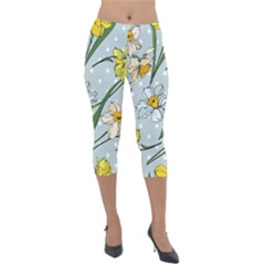 Narcissus Floral Botanical Flowers Lightweight Velour Capri Leggings  by Cowasu