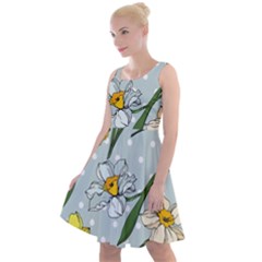 Narcissus Floral Botanical Flowers Knee Length Skater Dress by Cowasu