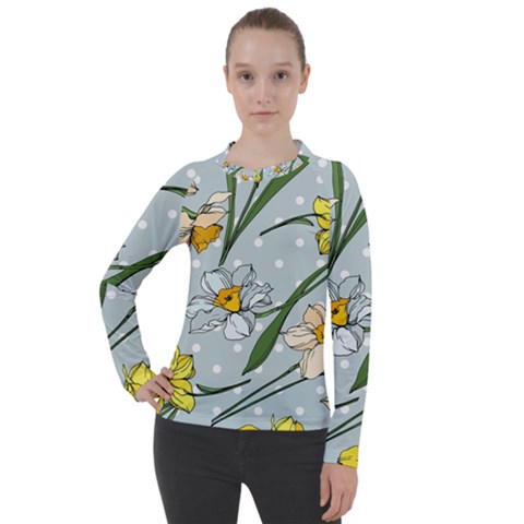 Narcissus Floral Botanical Flowers Women s Pique Long Sleeve Tee by Cowasu