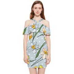 Narcissus Floral Botanical Flowers Shoulder Frill Bodycon Summer Dress by Cowasu