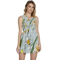 Narcissus Floral Botanical Flowers Sleeveless High Waist Mini Dress by Cowasu