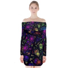 Stained Glass Crystal Art Long Sleeve Off Shoulder Dress by Cowasu