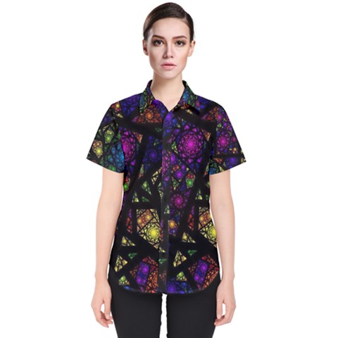 Stained Glass Crystal Art Women s Short Sleeve Shirt by Cowasu