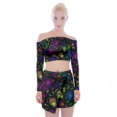 Stained Glass Crystal Art Off Shoulder Top With Mini Skirt Set by Cowasu