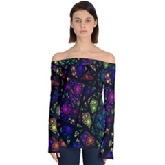 Stained Glass Crystal Art Off Shoulder Long Sleeve Top by Cowasu