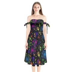 Stained Glass Crystal Art Shoulder Tie Bardot Midi Dress by Cowasu