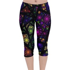 Stained Glass Crystal Art Velvet Capri Leggings  by Cowasu