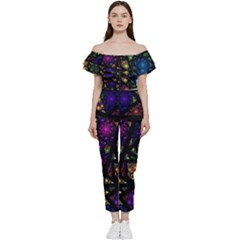 Stained Glass Crystal Art Off Shoulder Ruffle Top Jumpsuit by Cowasu