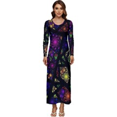 Stained Glass Crystal Art Long Sleeve Longline Maxi Dress by Cowasu