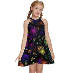 Stained Glass Crystal Art Kids  Halter Collar Waist Tie Chiffon Dress by Cowasu