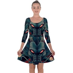 Dragon Art Quarter Sleeve Skater Dress