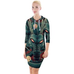 Dragon Art Quarter Sleeve Hood Bodycon Dress