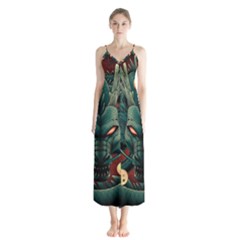 Dragon Art Button Up Chiffon Maxi Dress by Cowasu