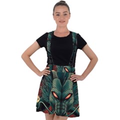 Dragon Art Velvet Suspender Skater Skirt by Cowasu