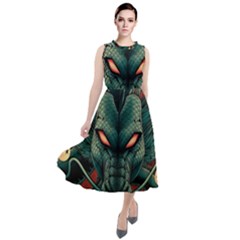 Dragon Art Round Neck Boho Dress by Cowasu