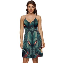 Dragon Art V-neck Pocket Summer Dress  by Cowasu