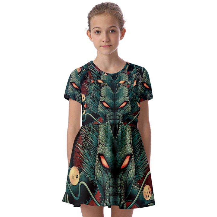 Dragon Art Kids  Short Sleeve Pinafore Style Dress