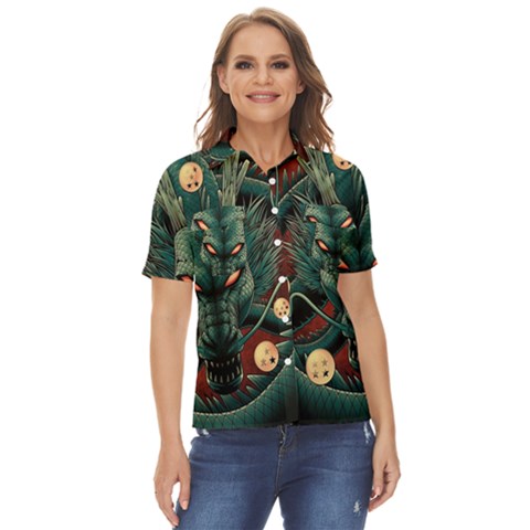 Dragon Art Women s Short Sleeve Double Pocket Shirt by Cowasu